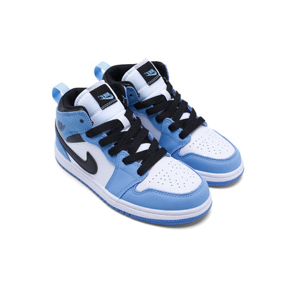 Jordan Air Jordan 1 Mid University Blue baskets mi-montantes enfant en cuir bleu, vue de face