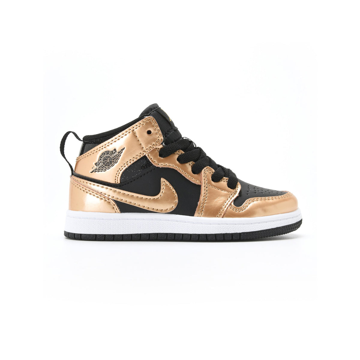 Jordan Air Jordan 1 Mid Gold baskets mi-montantes enfant en cuir doré, vue de profil