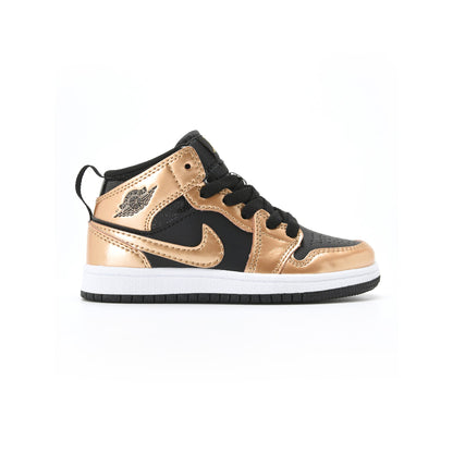 Jordan Air Jordan 1 Mid Gold baskets mi-montantes enfant en cuir doré, vue de profil