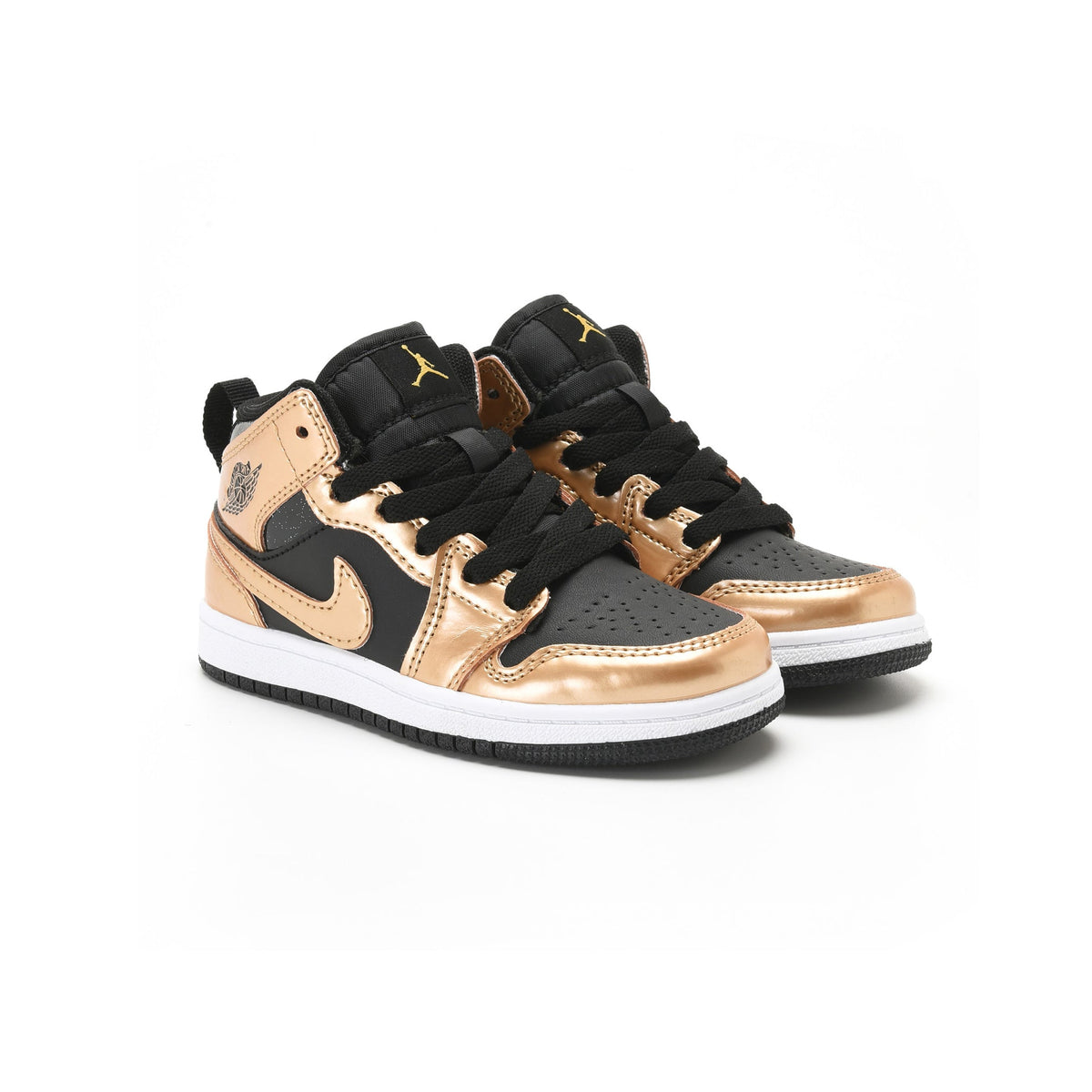 Jordan Air Jordan 1 Mid Gold baskets mi-montantes enfant en cuir doré, vue de face