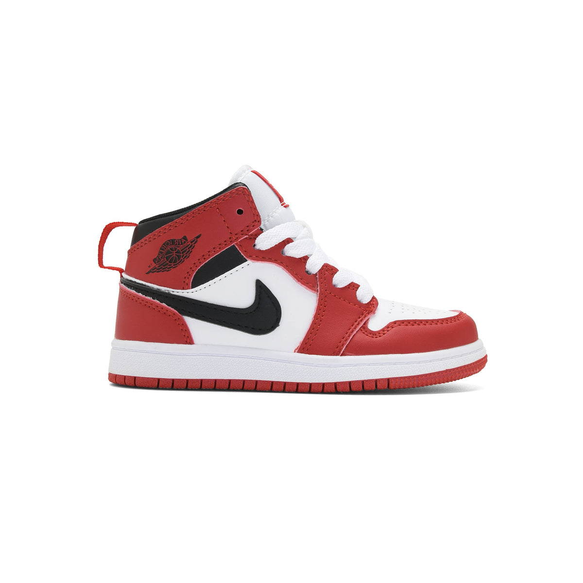 Jordan Air Jordan 1 Mid Chicago baskets mi-montantes enfant en cuir rouge blanc, vue de profil