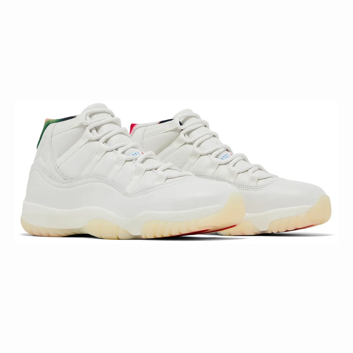 Air Jordan 11 285 baskets homme et femme en cuir verni noir blanc rouge, vue de face