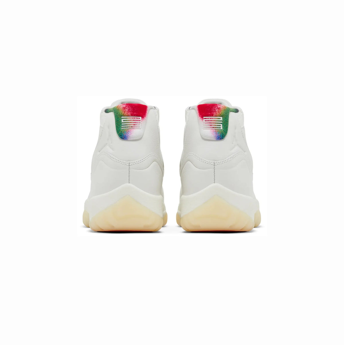 Air Jordan 11 285 baskets homme et femme en cuir verni noir blanc rouge, détail semelle