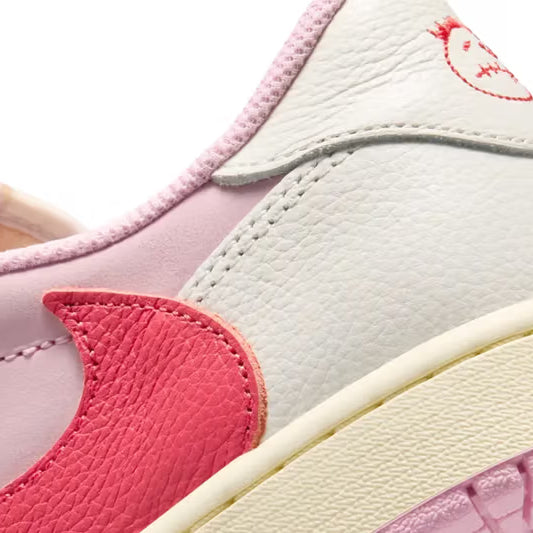 Air Jordan 1 Low Travis Scott Tropical Pink baskets basses homme et femme en cuir rose, vue de dessus