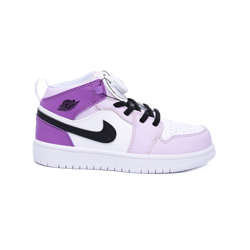 Jordan Air Jordan 1 Mid Barely Grape with Boa baskets mi-montantes enfant en cuir violet, vue de profil