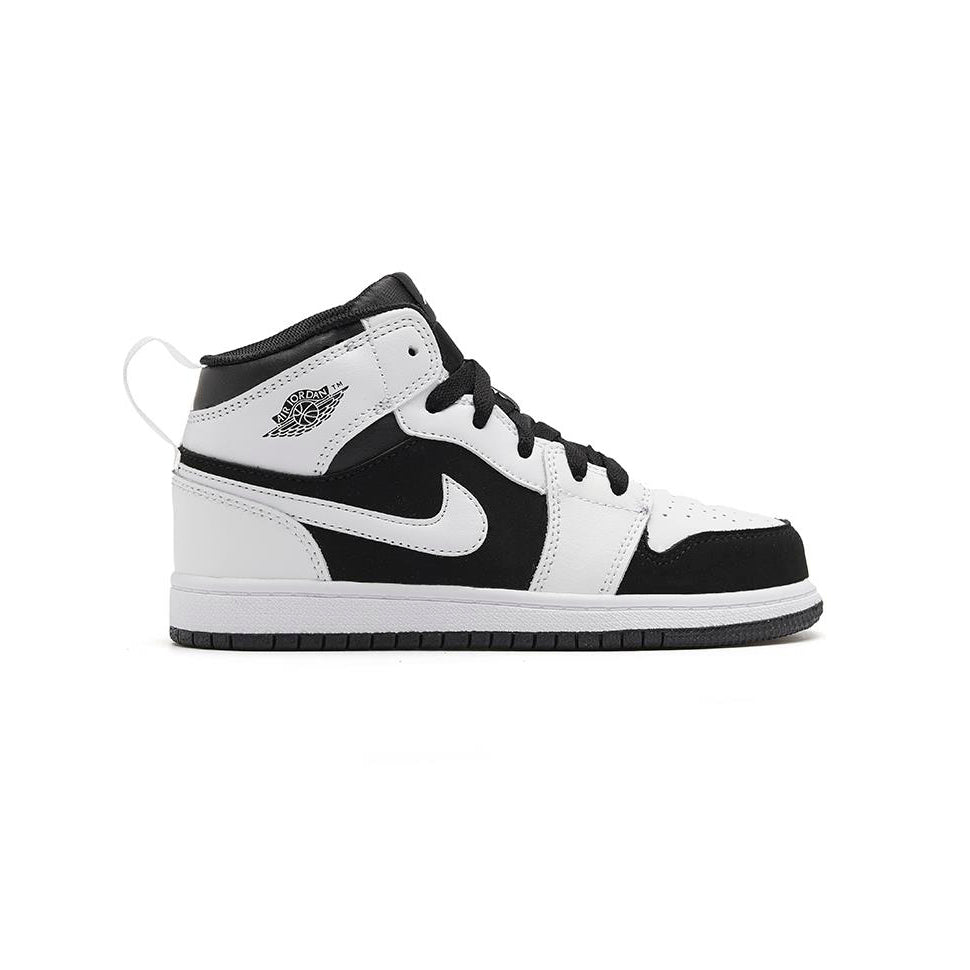 Jordan Air Jordan 1 High Panda Reverse baskets montantes enfant en cuir noir blanc, vue de profil