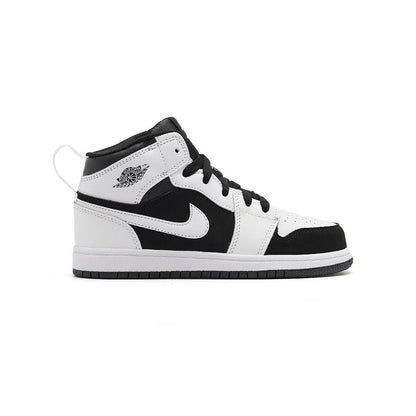 Jordan Air Jordan 1 High Panda Reverse baskets montantes enfant en cuir noir blanc, vue de profil
