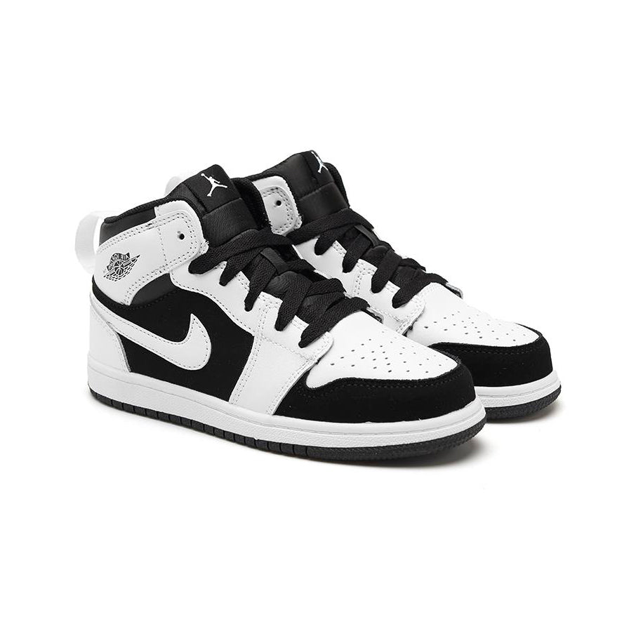 Jordan Air Jordan 1 High Panda Reverse baskets montantes enfant en cuir noir blanc, vue de face