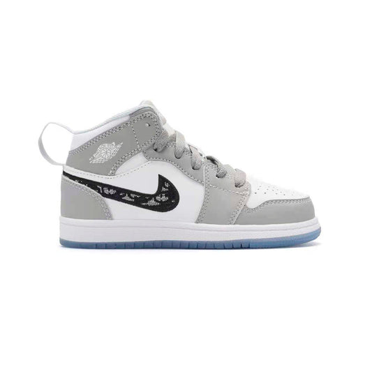 Air Jordan 1 Mid Dior Edition Baskets Gris Blanc Enfant - 1
