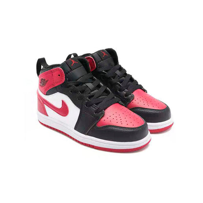 Jordan Air Jordan 1 Mid Noble Red baskets mi-montantes enfant en cuir rouge, vue de face