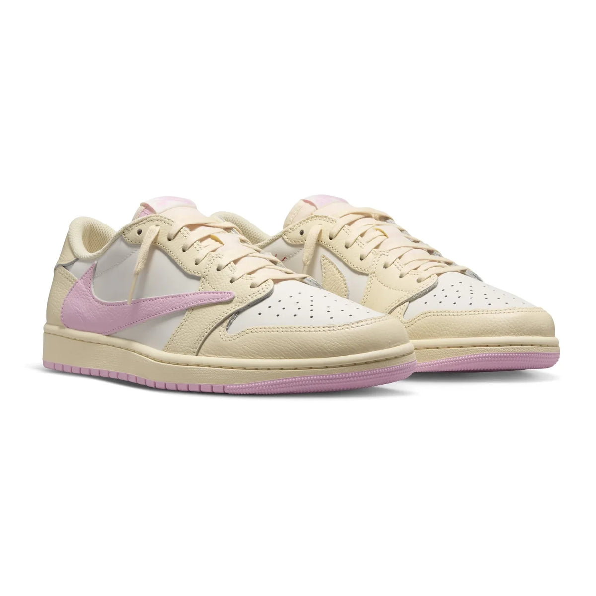 Air Jordan 1 Low Travis Scott Shy Pink baskets basses homme et femme en cuir rose, vue de face