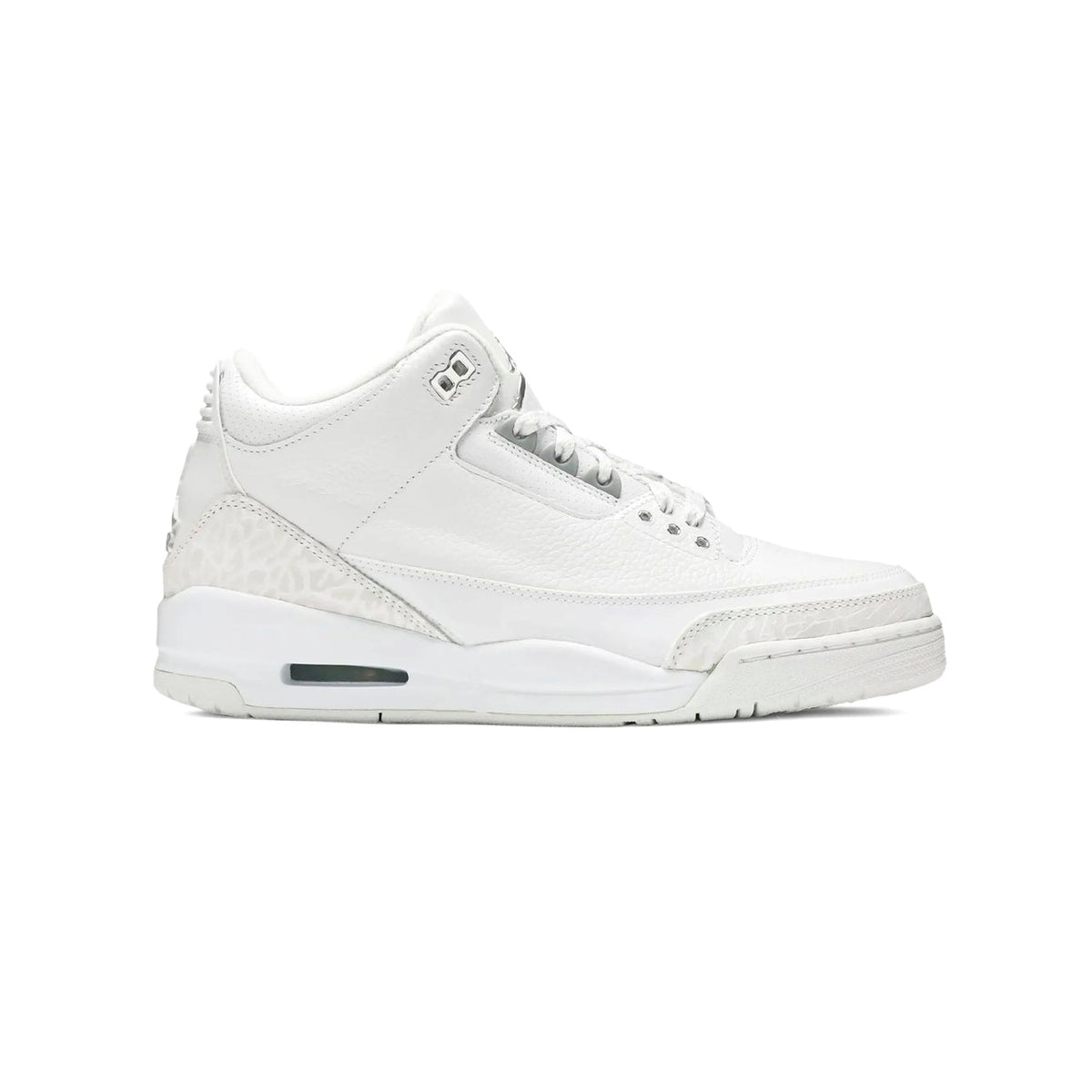 Air Jordan 3 Pure Money baskets homme et femme en cuir blanc, vue de profil
