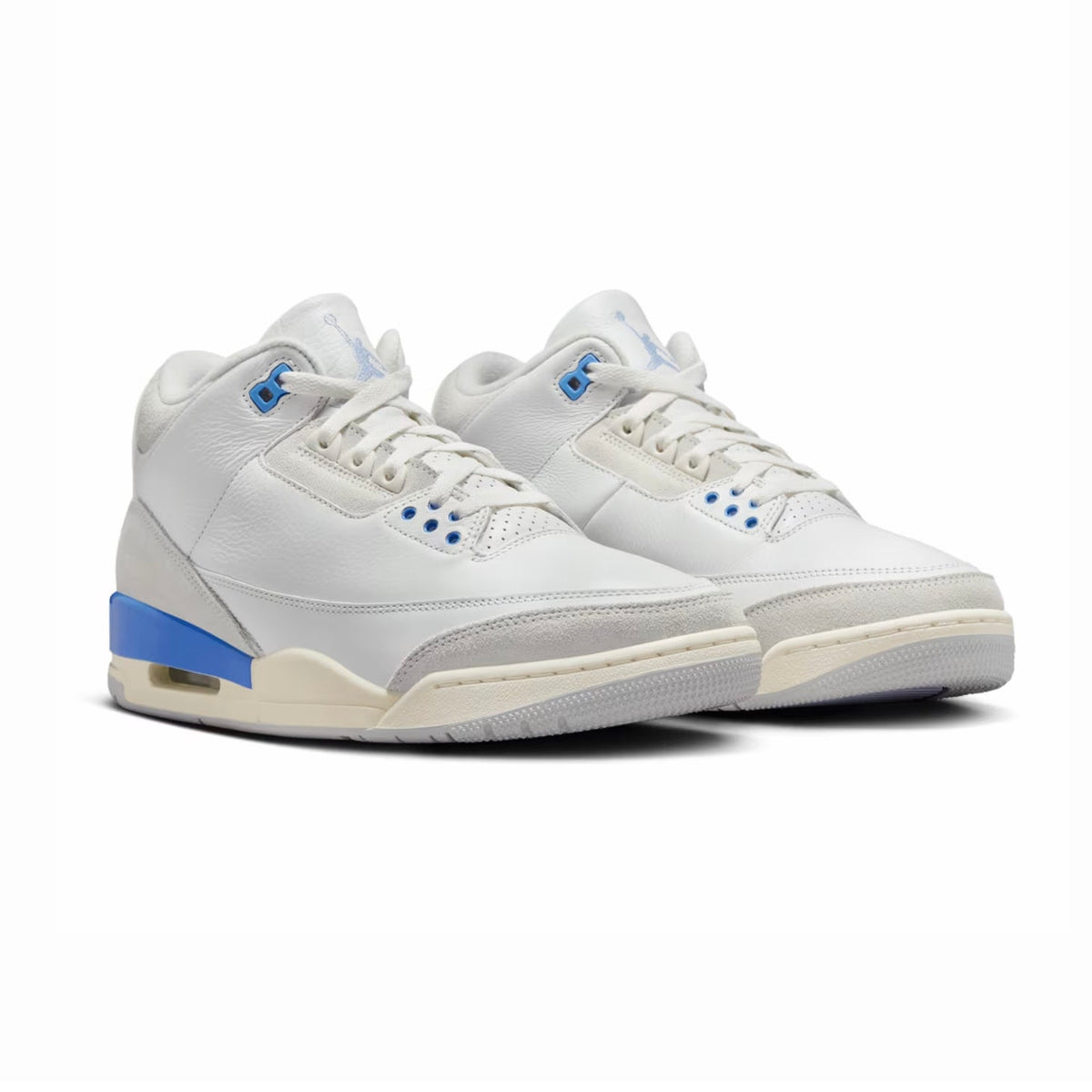 Air Jordan 3 Lucky Shorts baskets homme et femme en daim blanc bleu, vue de face