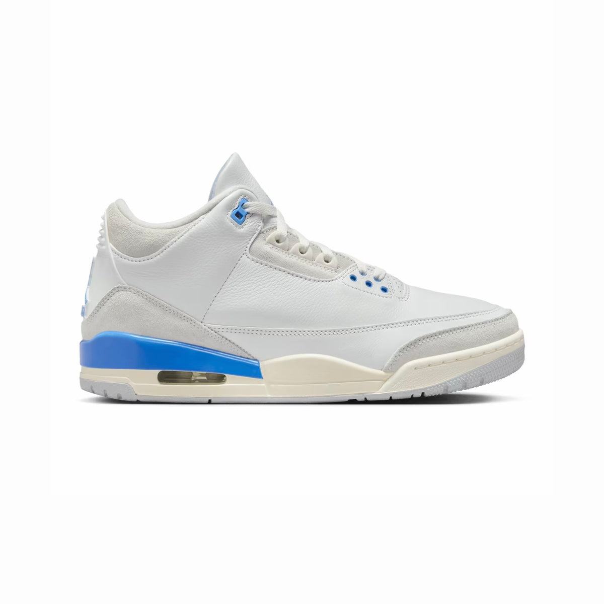 Air Jordan 3 Lucky Shorts baskets homme et femme en daim blanc bleu, vue de profil