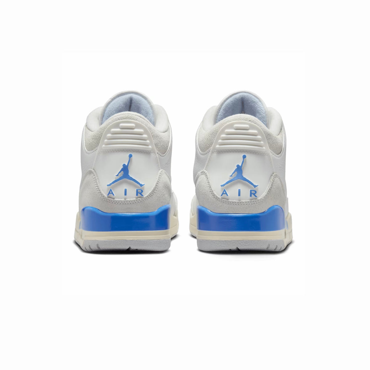 Air Jordan 3 Lucky Shorts baskets homme et femme en daim blanc bleu, détail semelle