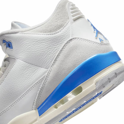 Air Jordan 3 Lucky Shorts baskets homme et femme en daim blanc bleu, vue arrière