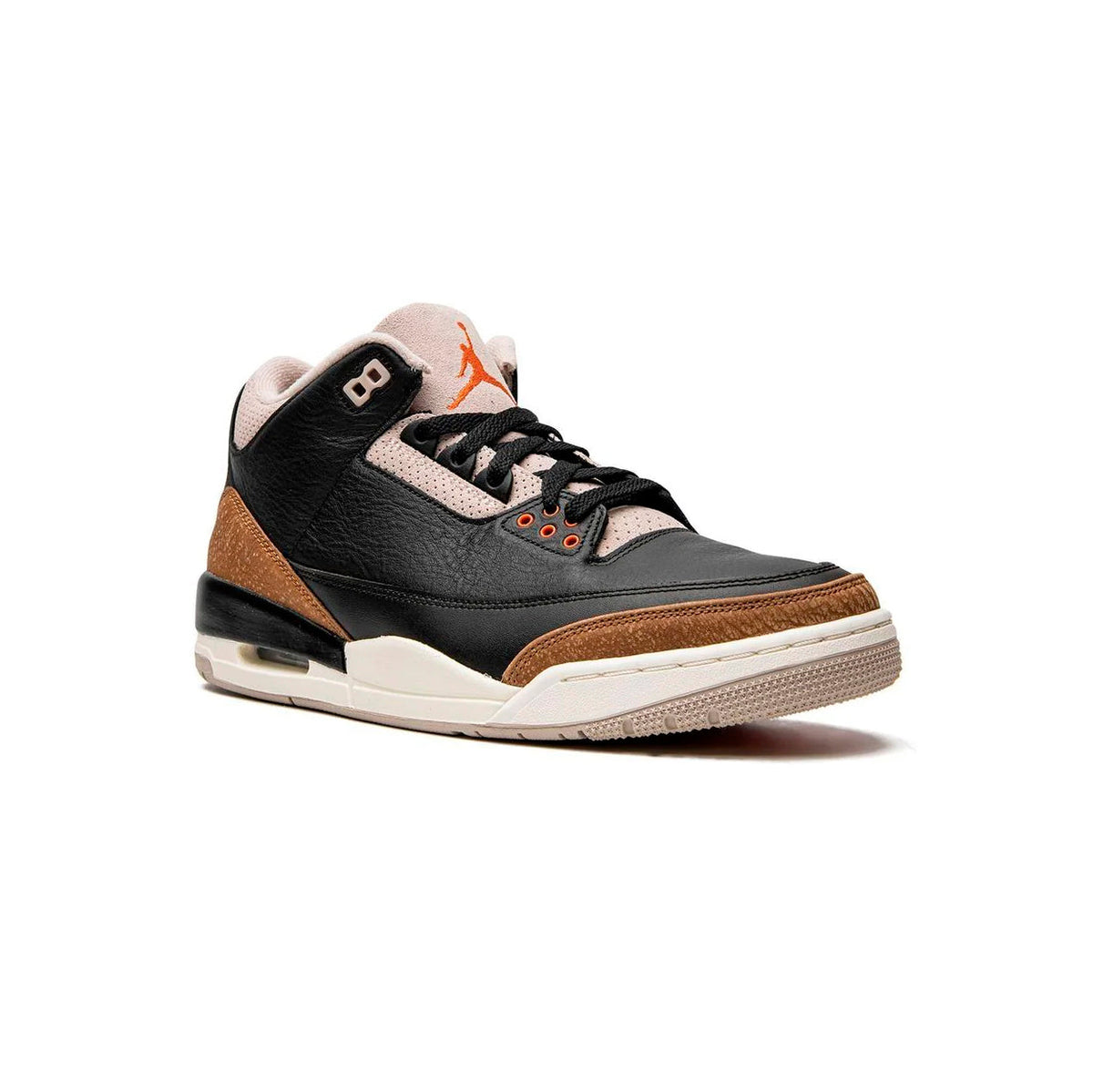 Air Jordan 3 Desert Elephant baskets homme et femme en cuir noir orange, vue de face