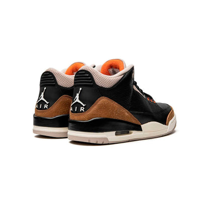 Air Jordan 3 Desert Elephant baskets homme et femme en cuir noir orange, détail semelle