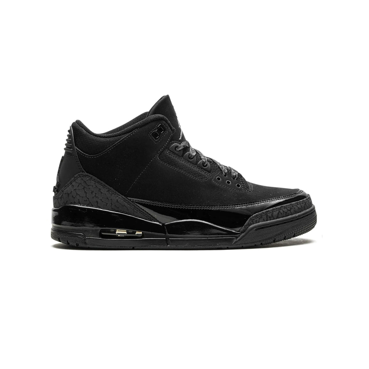 Air Jordan 3 Black Cat baskets homme et femme en cuir noir, vue de profil