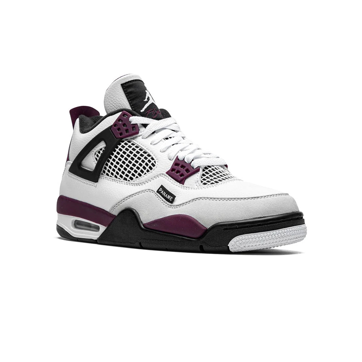 Air Jordan 4 Paris Saint Germain baskets homme en cuir blanc bordeaux, vue de face