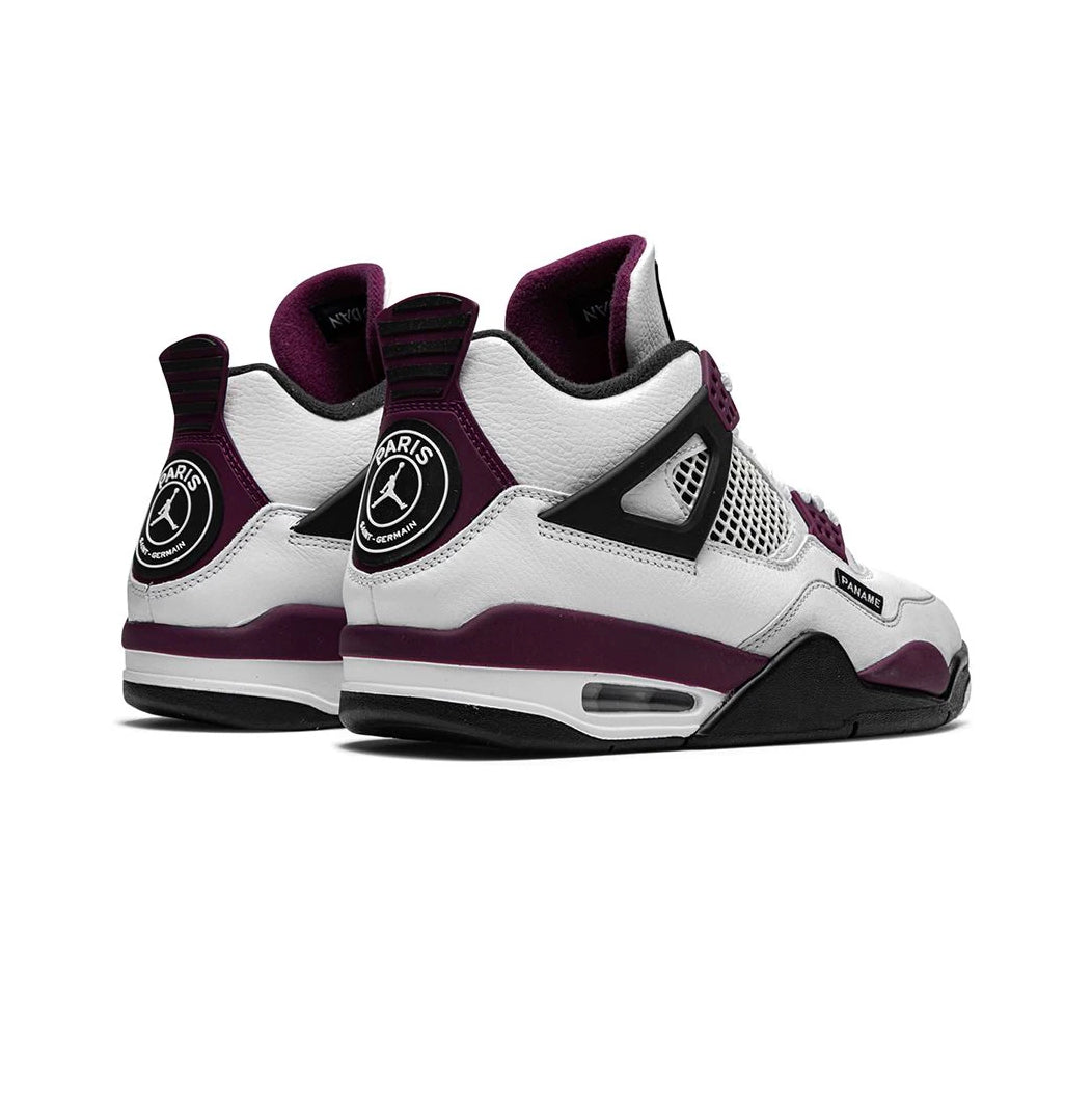 Air Jordan 4 Paris Saint Germain baskets homme en cuir blanc bordeaux, détail semelle