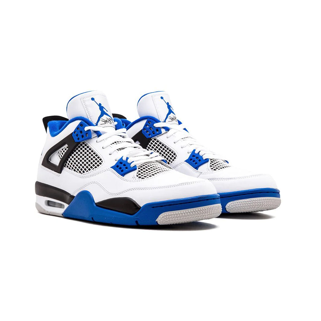 Air Jordan 4 Motorsport baskets homme et femme en cuir noir blanc, vue de face