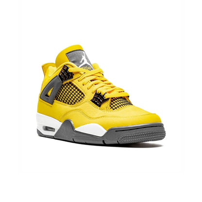 Air Jordan 4 Lightning 2021 baskets homme et femme en cuir noir jaune, vue de face