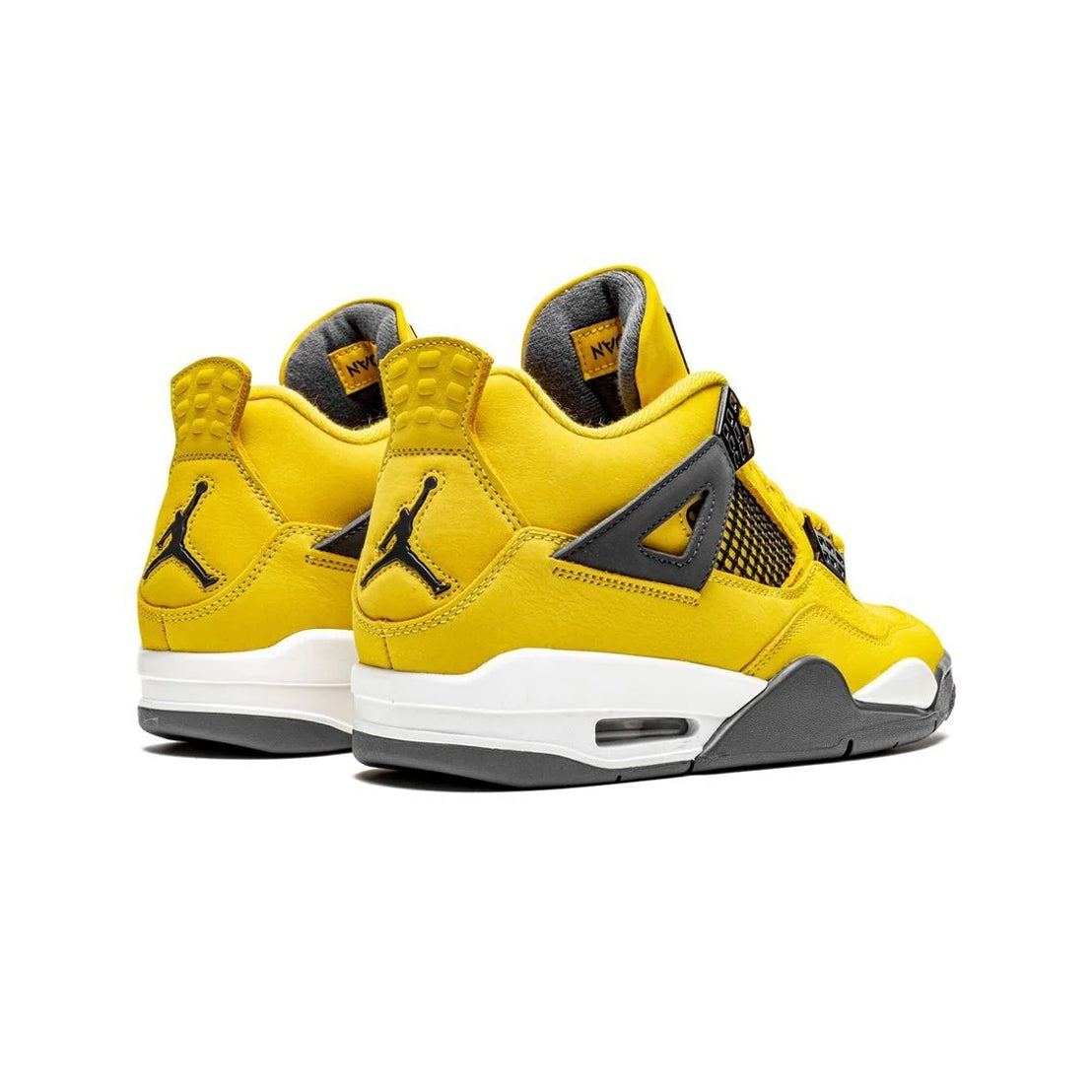 Air Jordan 4 Lightning 2021 baskets homme et femme en cuir noir jaune, détail semelle
