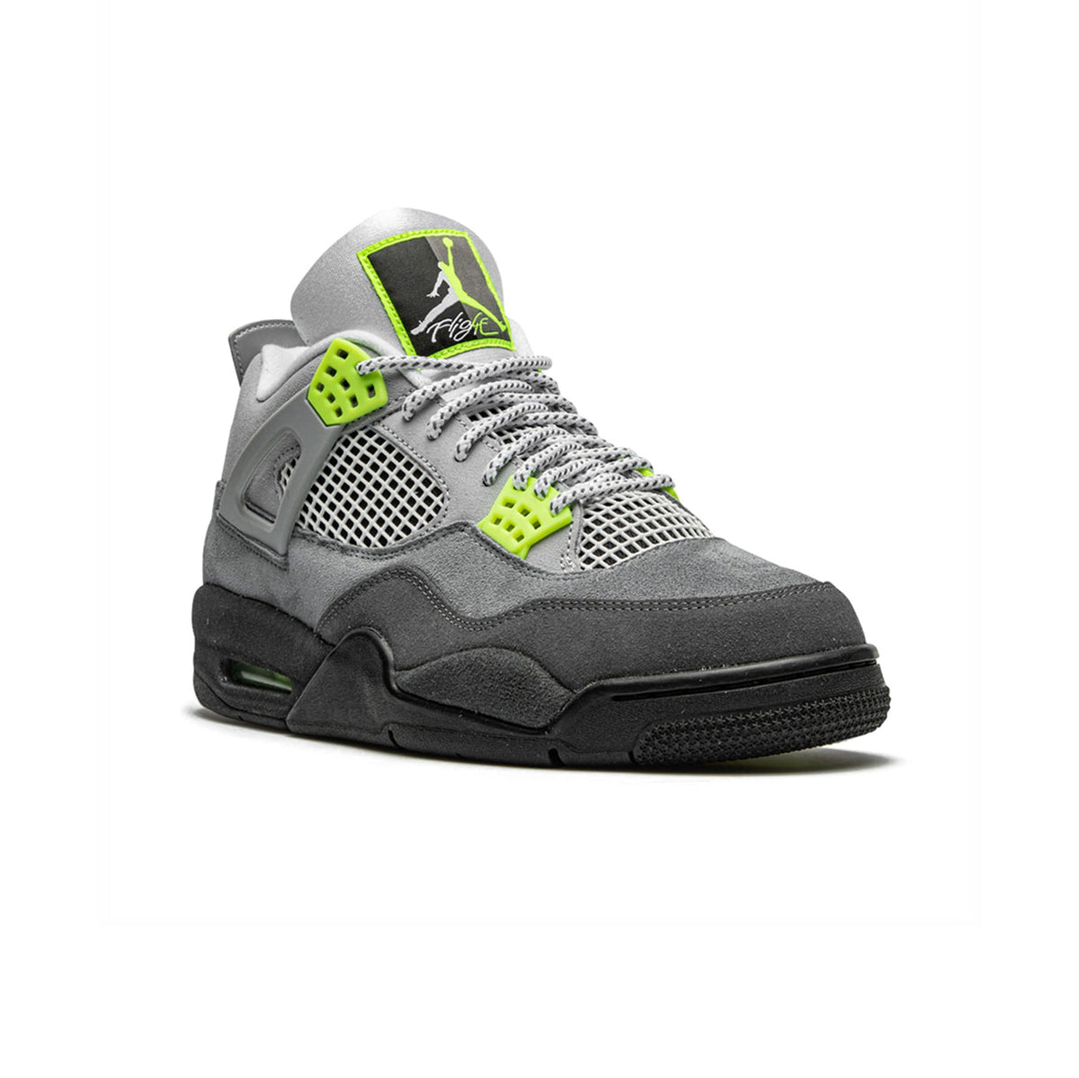 Air Jordan 4 Neon 95 baskets homme et femme en daim jaune, vue de face