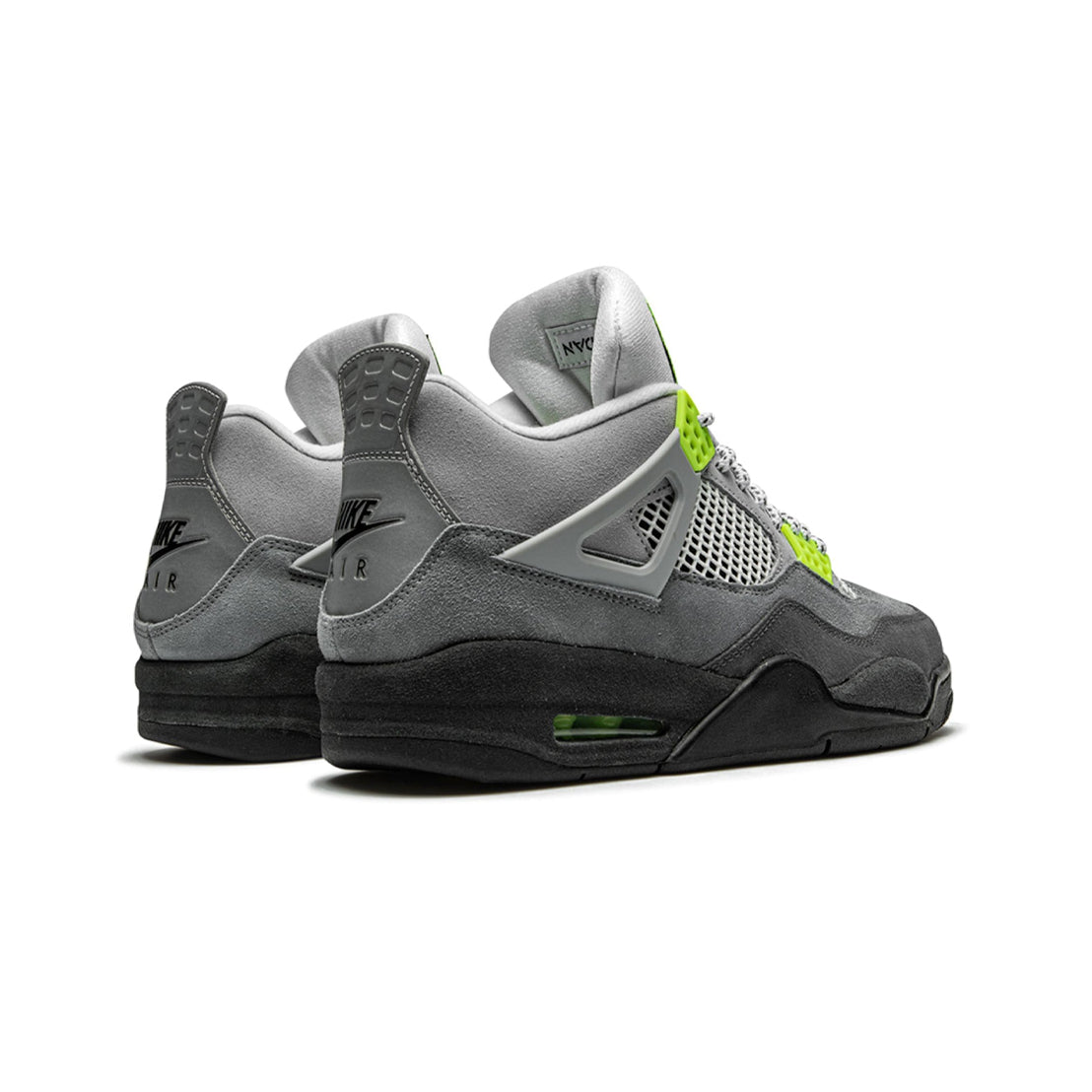 Air Jordan 4 Neon 95 baskets homme et femme en daim jaune, détail semelle
