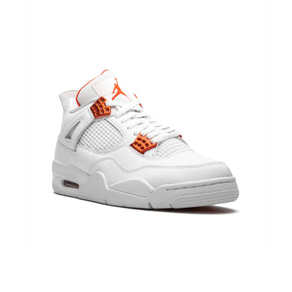 Air Jordan 4 Metallic Orange baskets homme et femme en cuir orange argent, vue de face
