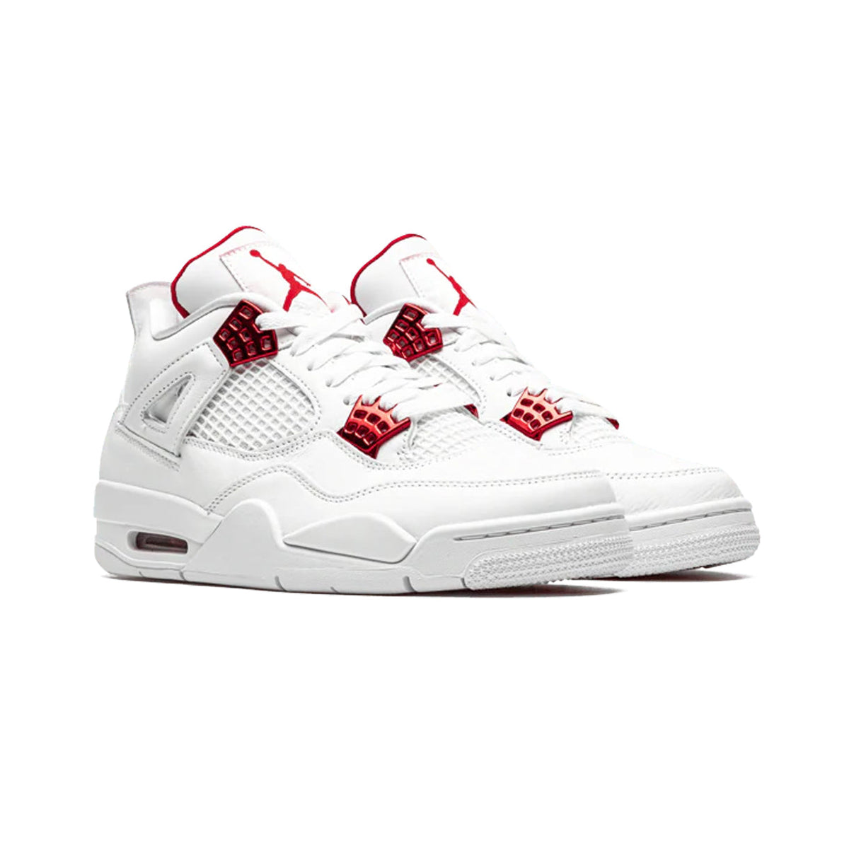 Air Jordan 4 Metallic Red baskets homme et femme en cuir rouge argent, vue de face
