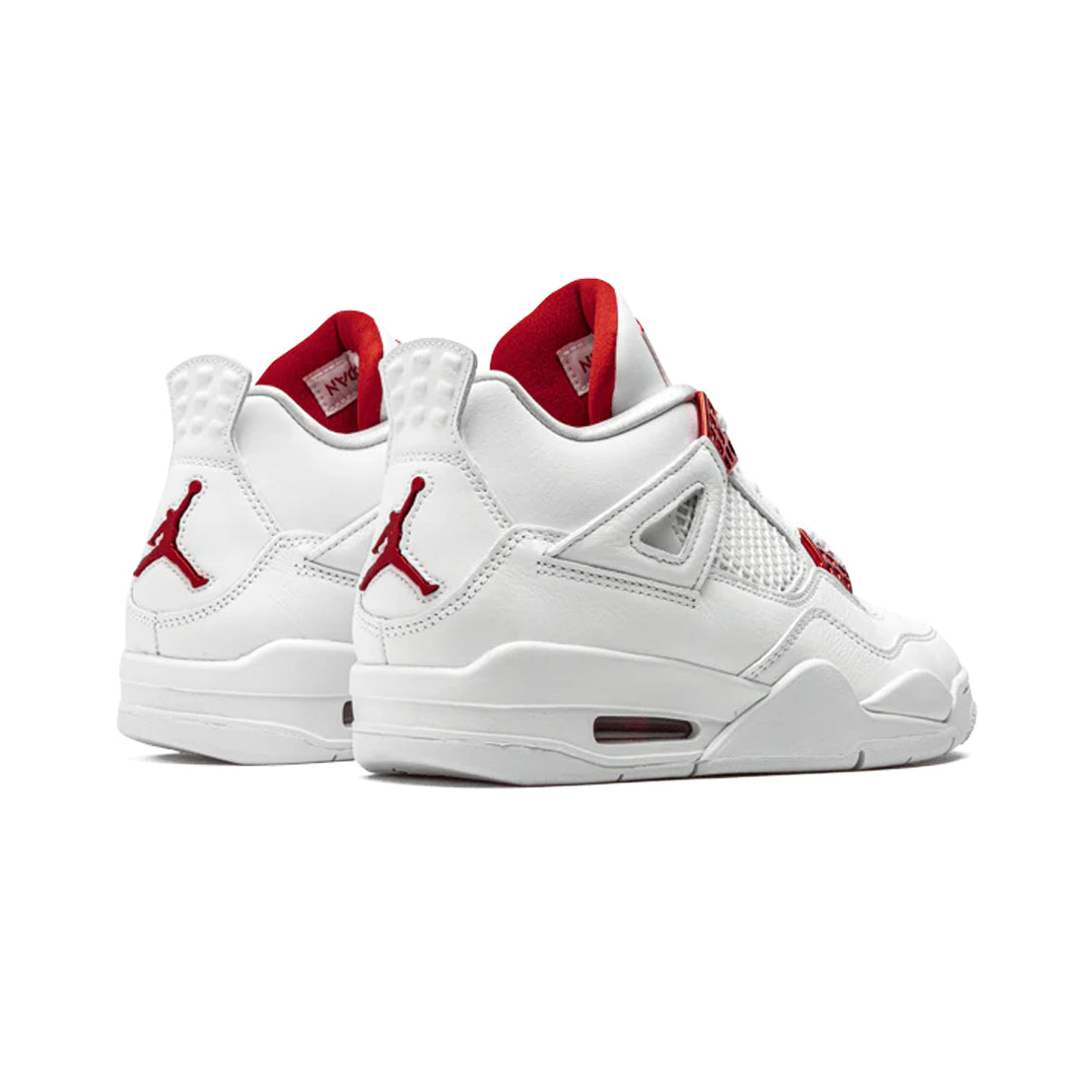 Air Jordan 4 Metallic Red baskets homme et femme en cuir rouge argent, détail semelle