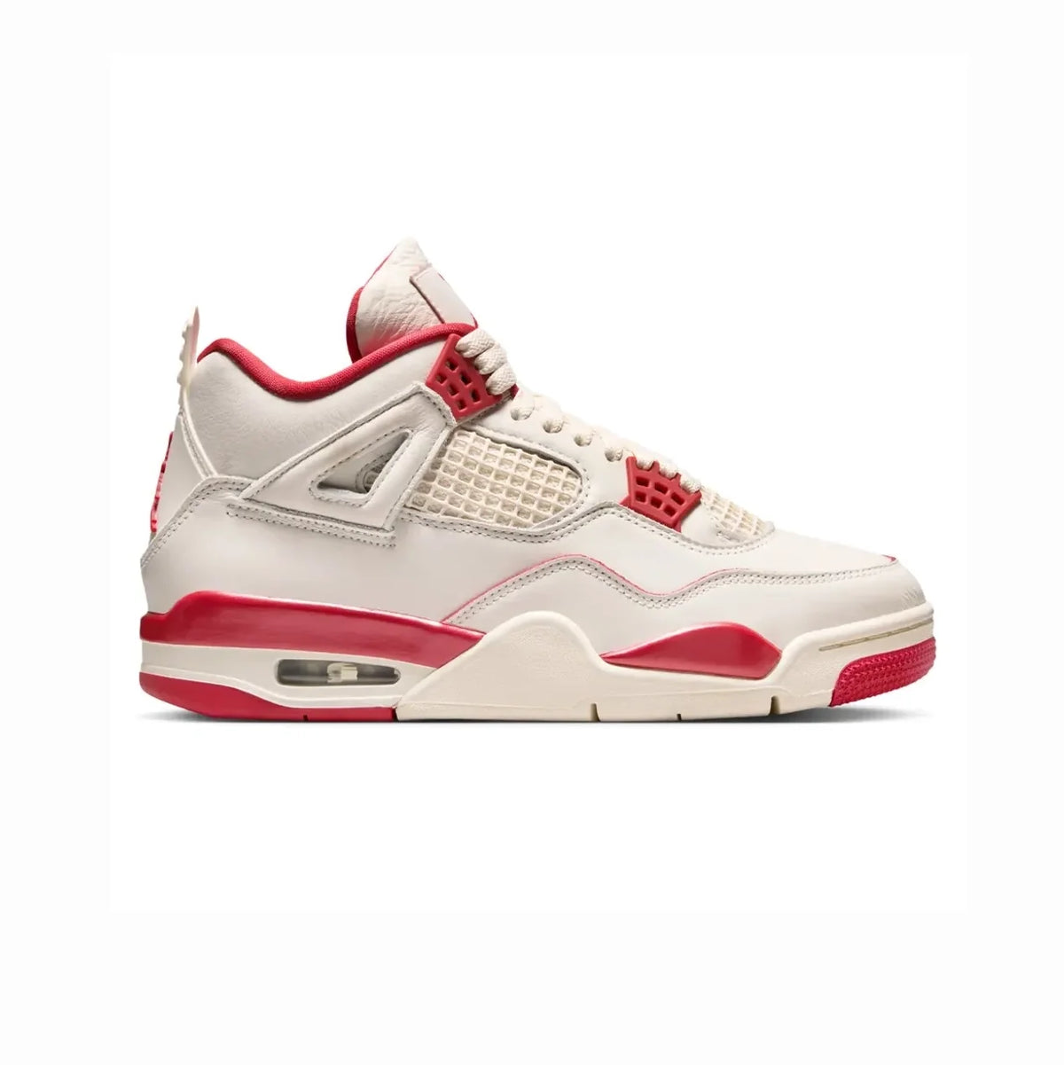 Air Jordan 4 Valentine's Day Sierra Red baskets homme et femme en cuir rouge, vue de profil