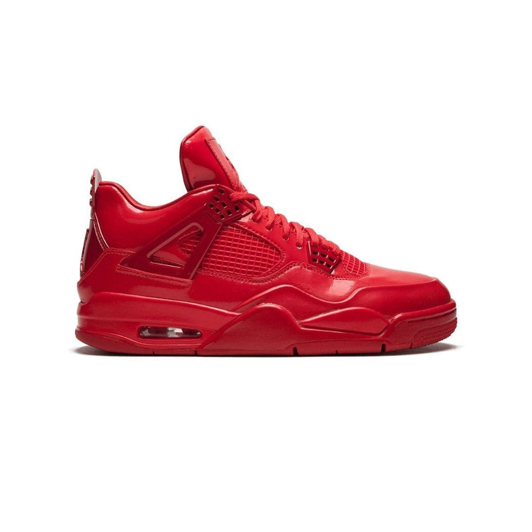 Air Jordan 4 11Lab4 University Red baskets homme et femme en cuir verni rouge bleu, vue de profil