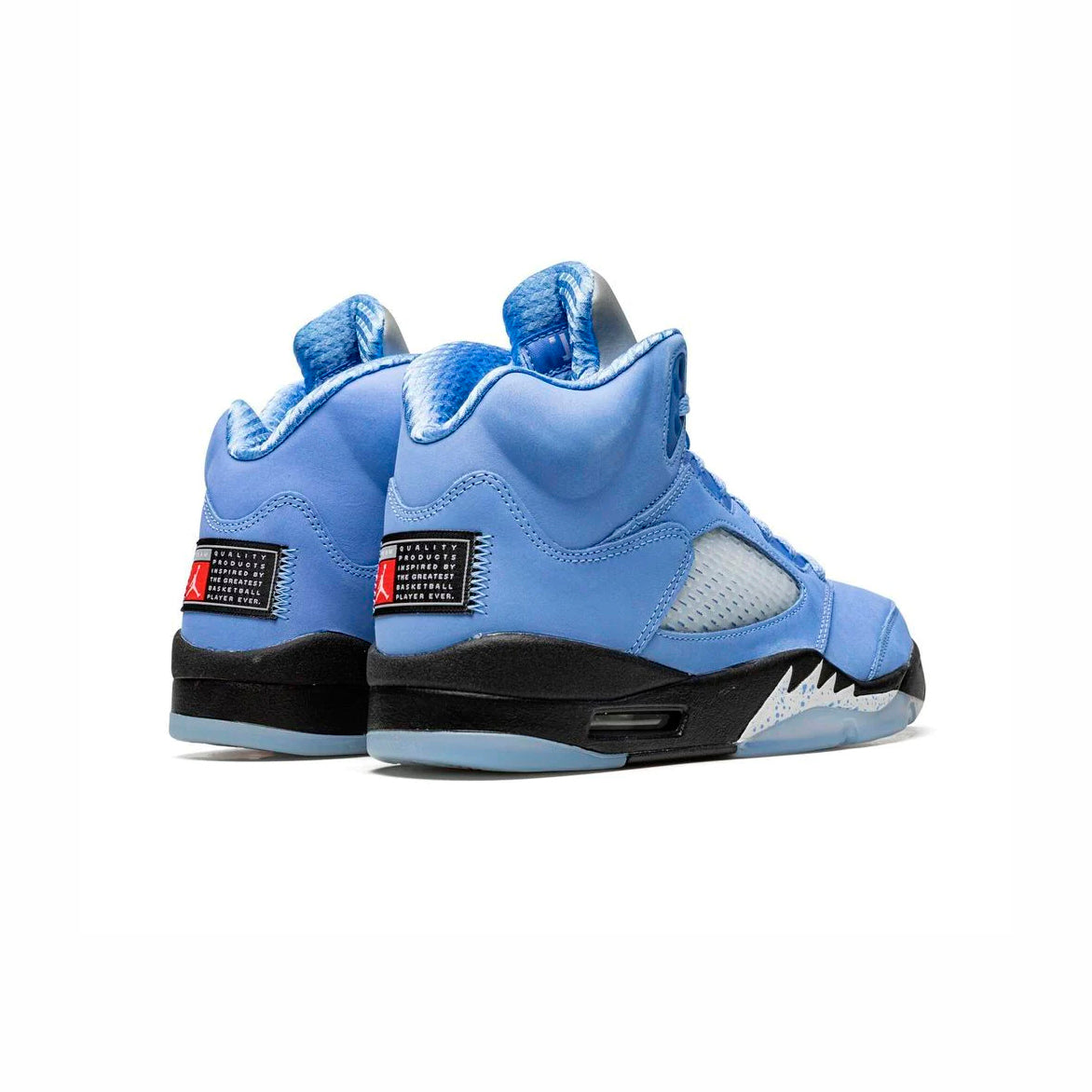 Air Jordan 5 University Blue baskets homme et femme en nubuck bleu, vue de face