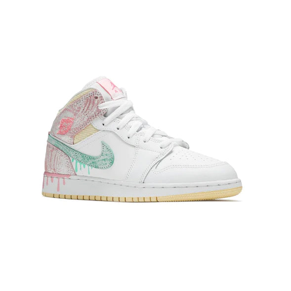 Air Jordan 1 Mid Paint Drip baskets mi-montantes homme et femme en cuir multicolore, vue de face