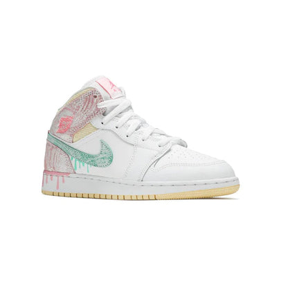 Air Jordan 1 Mid Paint Drip baskets mi-montantes homme et femme en cuir multicolore, vue de face