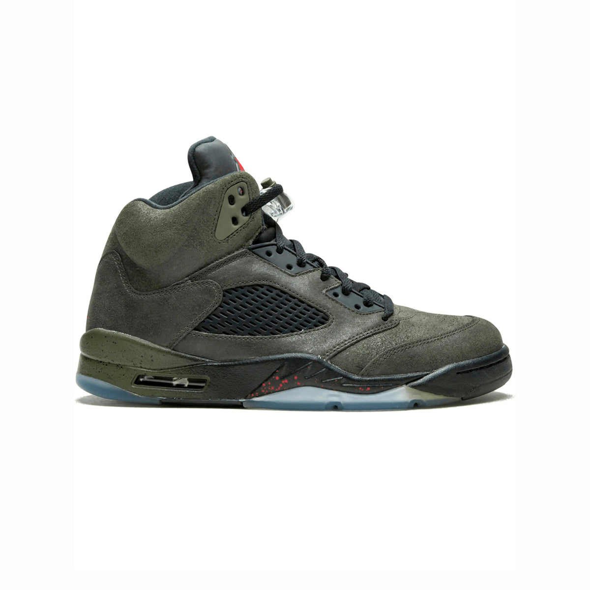 Air Jordan 5 Fear Pack baskets homme et femme en cuir noir gris, vue de profil