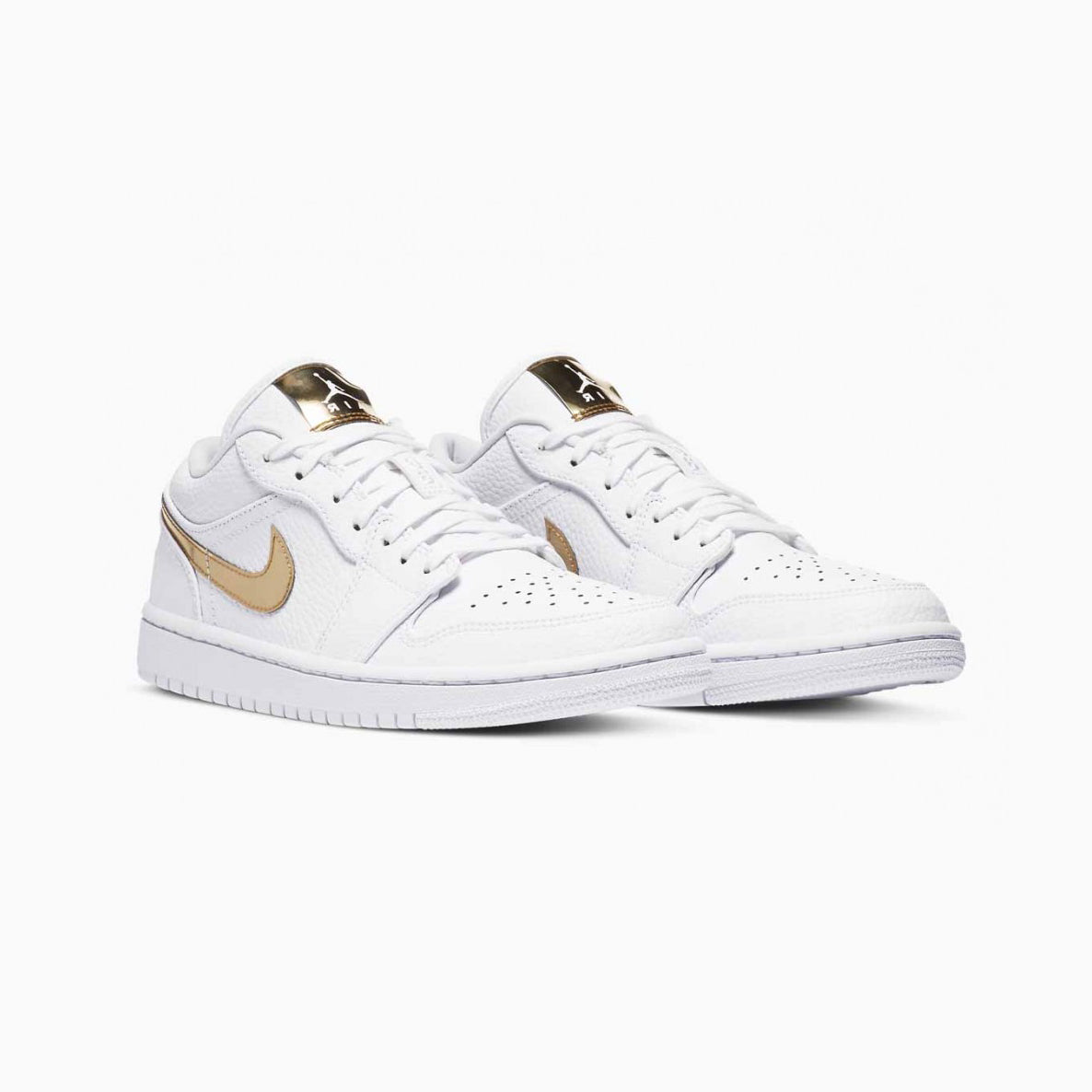 Air Jordan 1 Low White & Gold baskets basses homme et femme en cuir blanc, vue de face