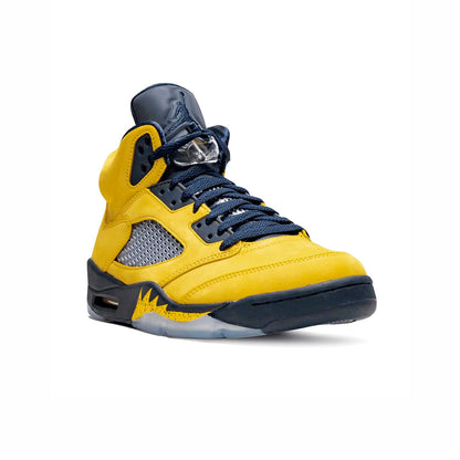 Air Jordan 5 Michigan baskets homme et femme en cuir bleu, vue de face