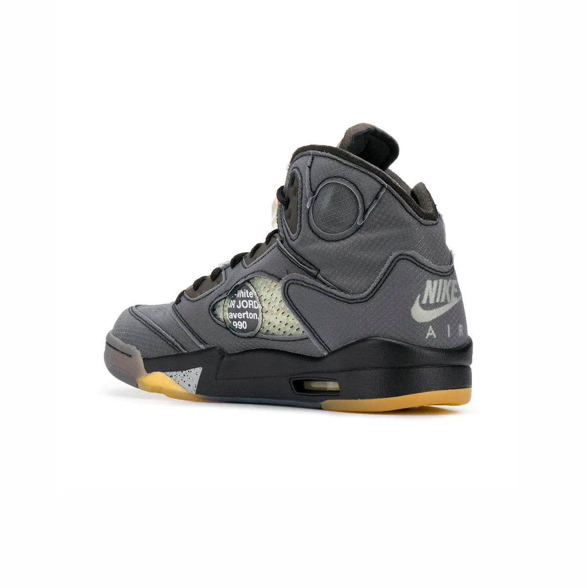 Air Jordan 5 Off-White Muslin baskets homme et femme en cuir blanc, détail semelle