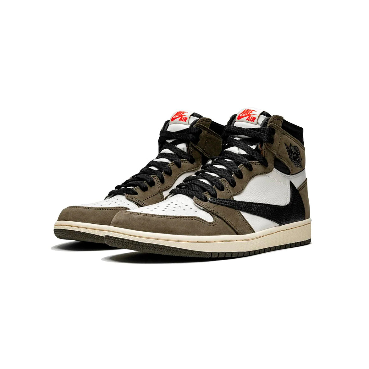 Air Jordan 1 High Travis Scott baskets montantes homme et femme en daim noir blanc, détail semelle