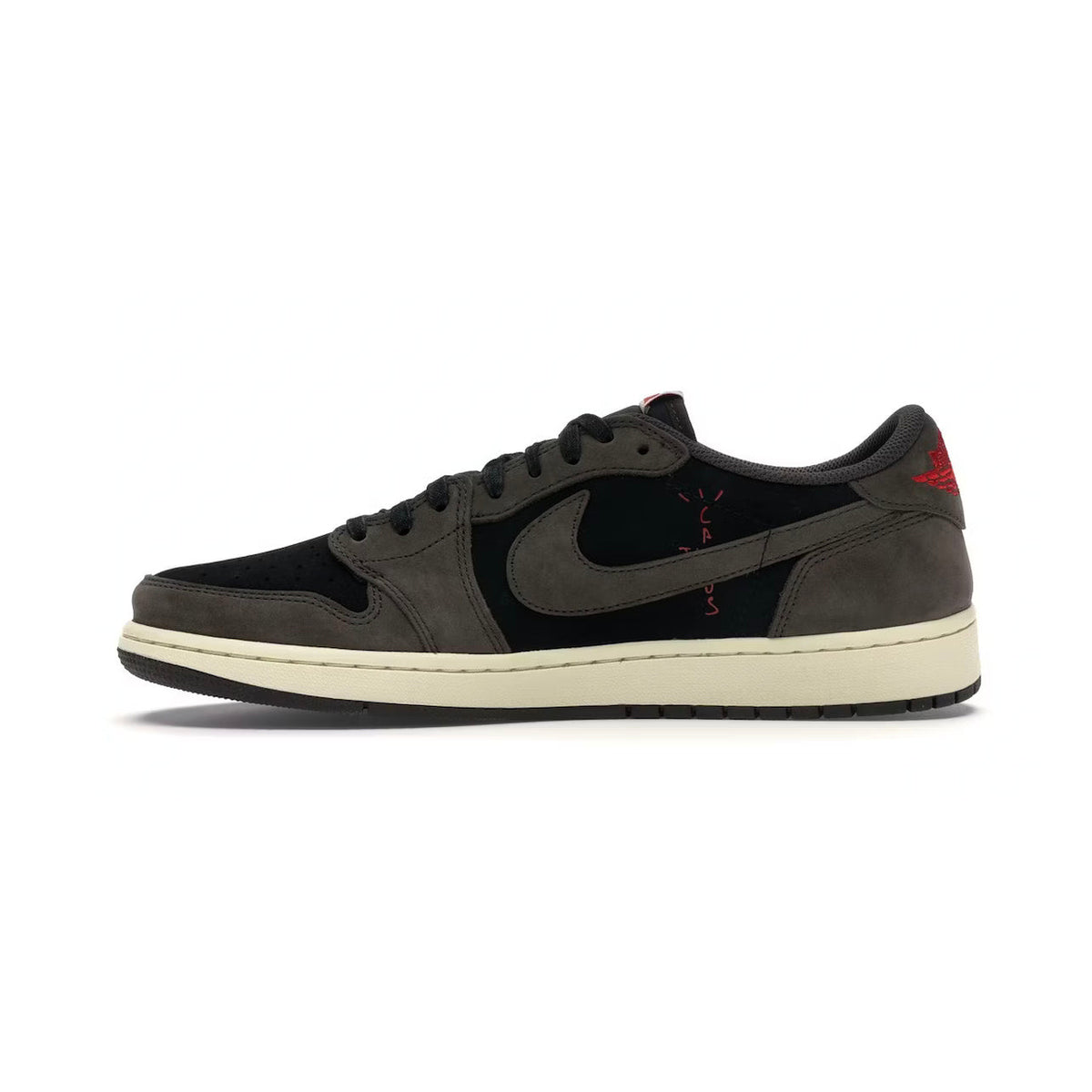 Air Jordan 1 Low Travis Scott Dark Mocha baskets basses homme et femme en daim marron, détail semelle