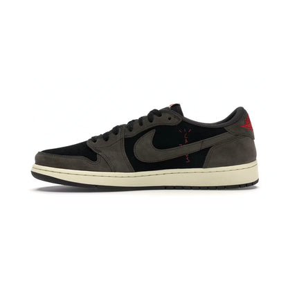 Air Jordan 1 Low Travis Scott Dark Mocha baskets basses homme et femme en daim marron, détail semelle