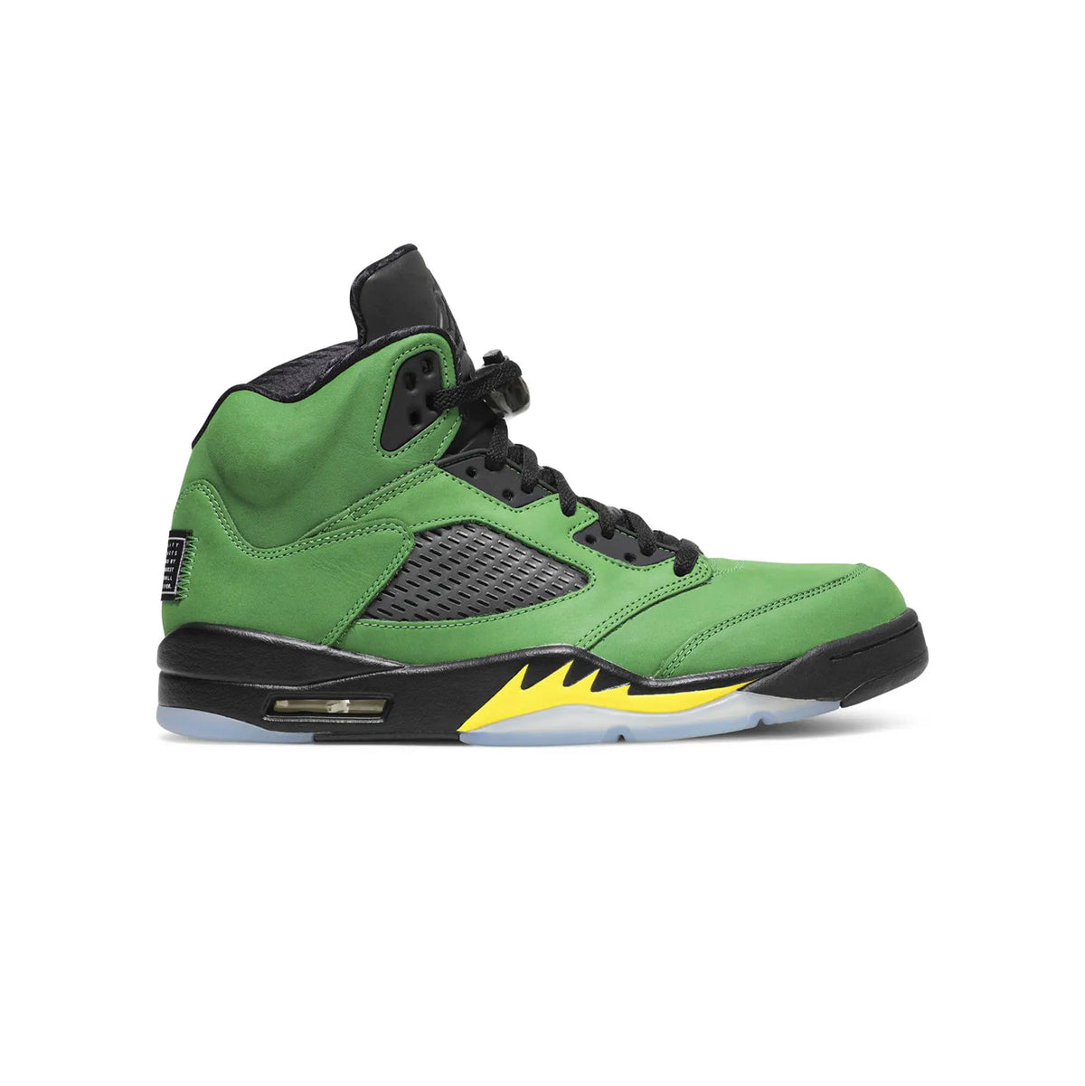 Air Jordan 5 Oregon baskets homme et femme en cuir vert, vue de profil