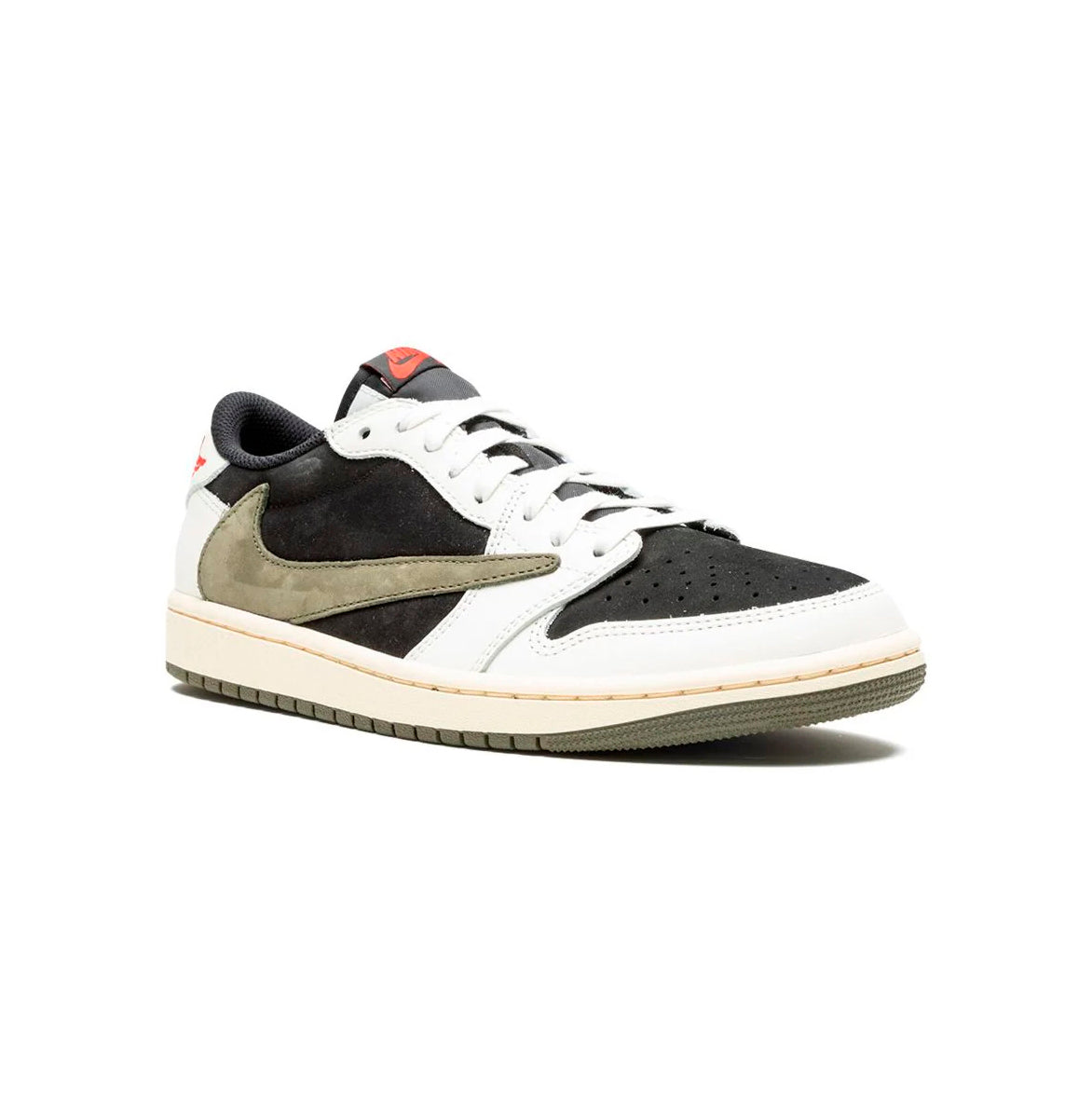Air Jordan 1 Low Travis Scott Reverse Olive baskets basses homme et femme en daim vert, vue de face