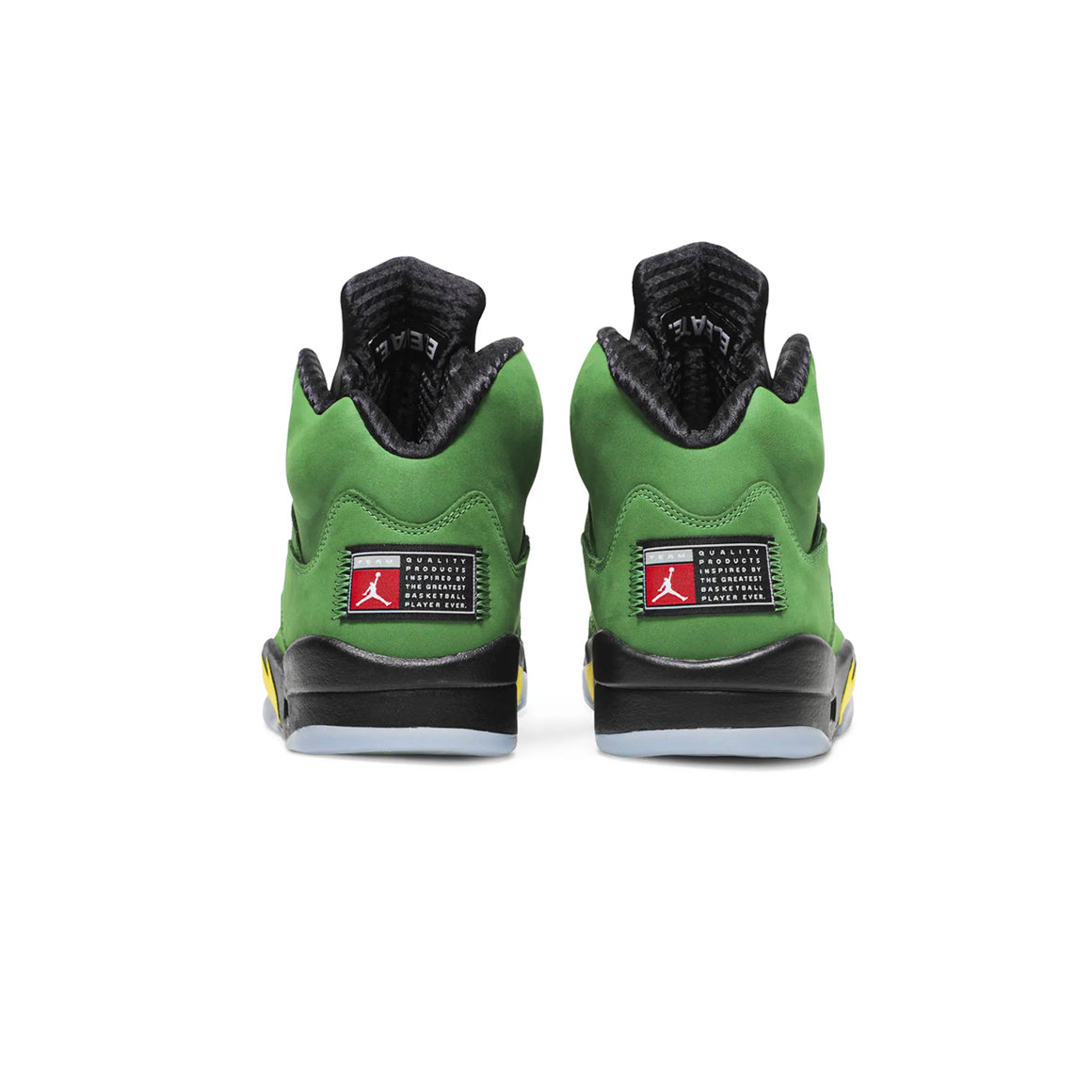 Air Jordan 5 Oregon baskets homme et femme en cuir vert, détail semelle