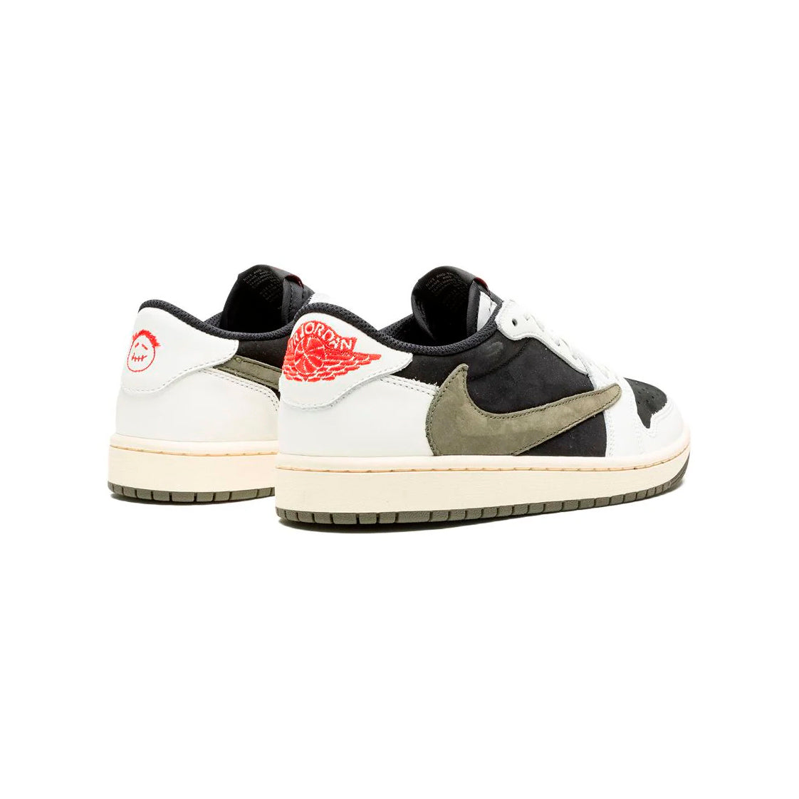 Air Jordan 1 Low Travis Scott Reverse Olive baskets basses homme et femme en daim vert, détail semelle