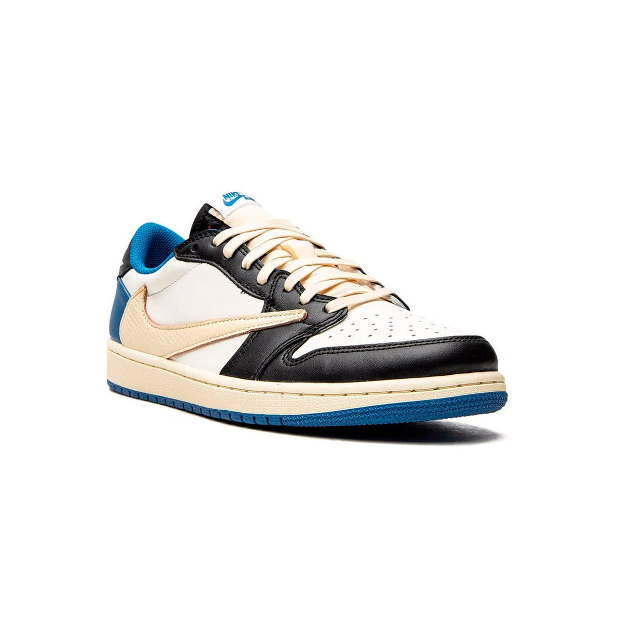 Air Jordan 1 Low Travis Scott Fragment baskets basses homme et femme en cuir noir blanc, vue de face